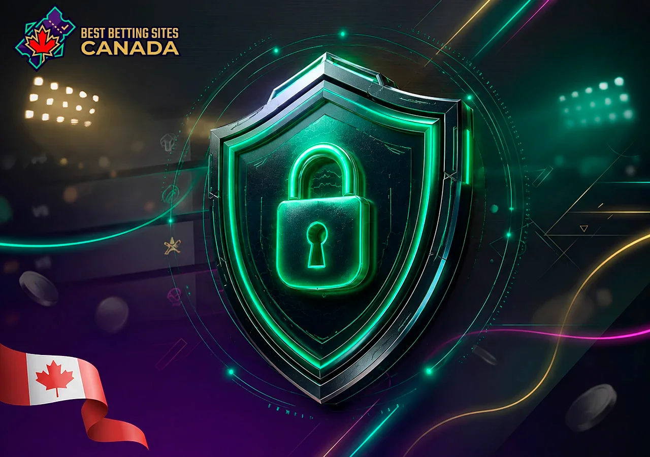 Legal betting sites in Canada with an AGCO and iGaming Ontario license, a green lock and security shield.