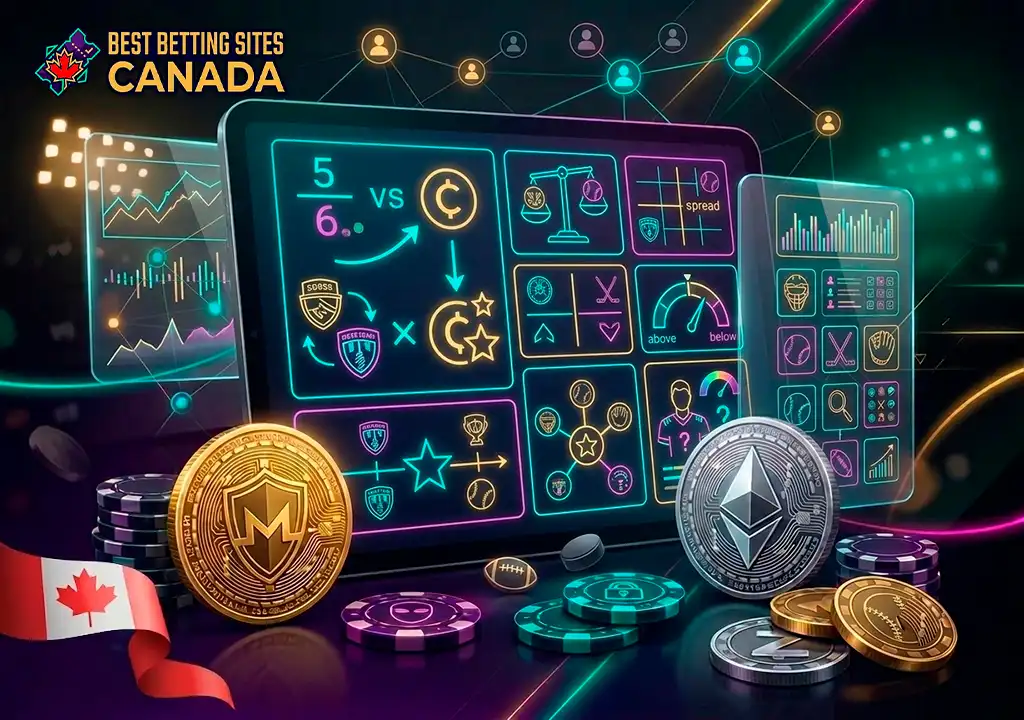 Decimal odds format and popular sports bet types in Canada.